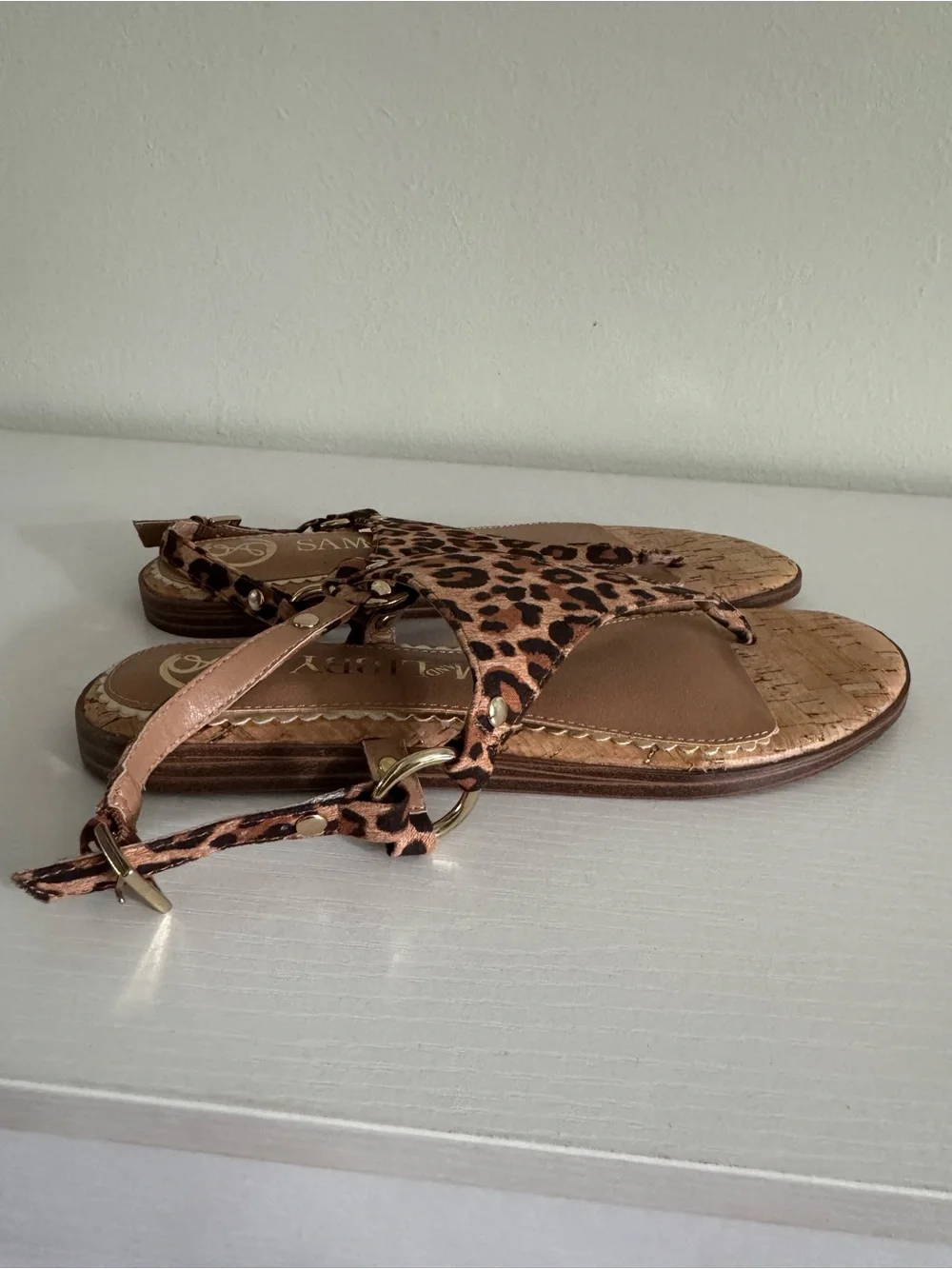 Sam & Libby Leopard Print Thong Sandals with Cork Footbed